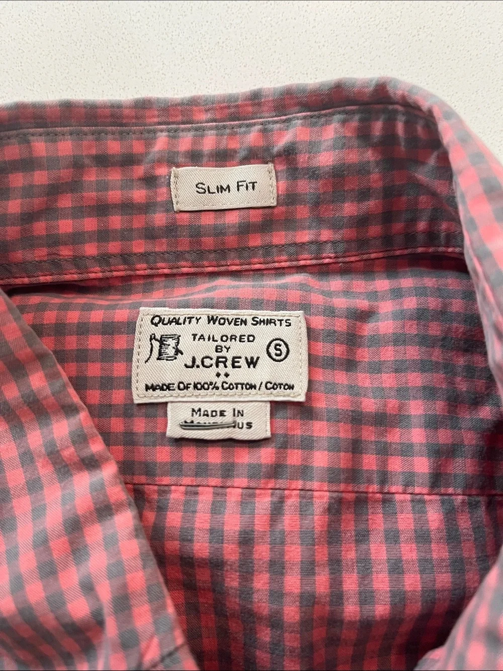 J. Crew Pink and Gray Gingham Button-Down Shirt, Slim Fit